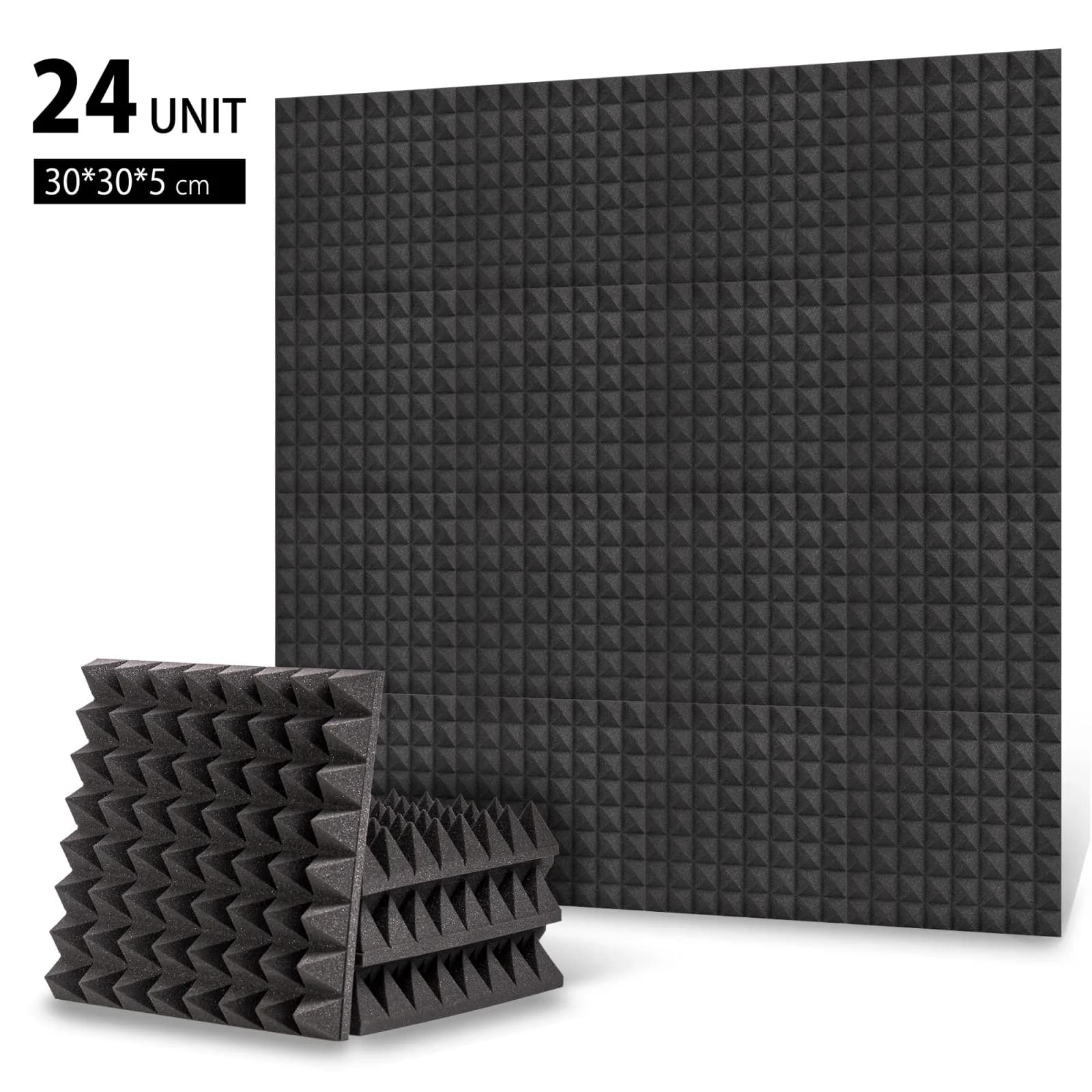 Pyramid 30×30 Foam Panels | Charcoal Black | Pack of 24