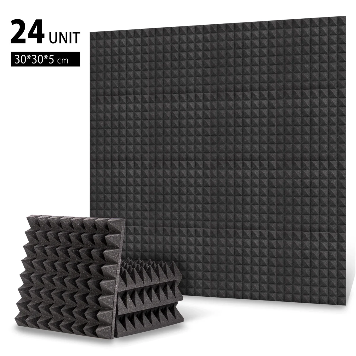 Pyramid 30x30 Foam Panels | Charcoal Black | Pack of 24 - Image 2